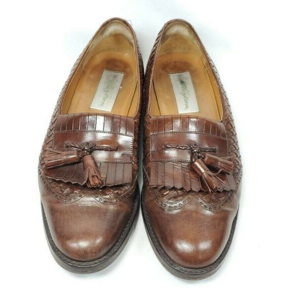 Mezlan Alicante Kiltie Tassel Woven Loafers Men's Size 9 Brown Leather - Picture 4 of 8